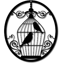 CREATCABIN Love Birds on Birdcage Metal Wall Decor Tree Art Metal Bird Garden Wall Art Signs Black Hanging for Christmas Halloween Home Decoration Indoor Outdoor Garden Aesthetic Bedroom 10.2x12inch