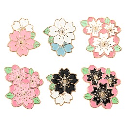 Honeyhandy 6Pcs 6 Style Creative Zinc Alloy Brooches, Enamel Pin, with Iron Butterfly Clutches or Rubber Clutches, Flower, Golden, Mixed Color, 23.5~30x25~27mm, Pin: 1mm, 1pc/style