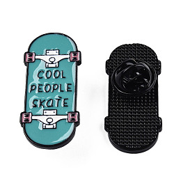 Honeyhandy Skateboard with Word Cool People Skate Enamel Pin, Electrophoresis Black Plated Alloy Badge for Backpack Clothes, Nickel Free & Lead Free, Dark Turquoise, 32x14.5mm, Pin: 1.2mm