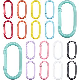 PandaHall Elite Oval Keychain Clips, 18pcs 9 Colors Aluminum Snap Hook Keyring 1.9 Inch Colorful Metal Keychain D Shape Buckles Keychain Clip Hook Push Gate Clip for Keychains DIY Craft Making