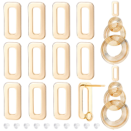 BENECREAT 20Pcs 18K Real Gold Plated Earring Posts, 0.6x0.27inch Rectangle Brass Ear Studs with Vertical Loops and 40Pcs Plastic Earring Nuts for DIY Earring Jewelry Making, Hole: 2.5mm