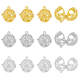 DICOSMETIC 12Pcs 3 Colors Chime Ball Pendants Tree of Life Round Cage Pendants Platinum Golden Tumbled Rock Bead Cage Hollow Cage Pendants Brass Locket Dangle Charms for Jewelry Making