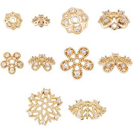 SUPERFINDINGS 10Pcs 5 Styles Brass Cubic Zirconia Flower Bead Caps Hollow Golden End Caps Metal Beads Caps Brass Spacer Beads for Bracelet Necklace Jewelry Making