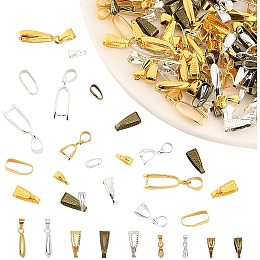 Pandahall Elite 180pcs 2 Sizes Snap on Clasp Hooks Brass Necklace Clasps with 80pcs 2 Sizes Pinch Bails Clip Claw Bail for Pendants Jewelry Making Mixed Colors