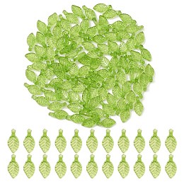 Honeyhandy Transparent Acrylic Charms, Leaf Charm, Lawn Green, 10.5x5x3.5mm, Hole: 1.4mm