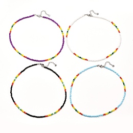 Honeyhandy Glass Seed Beaded Necklaces, with 304 Stainless Steel Findings, Mixed Color, 15.94 inch(40.5cm)