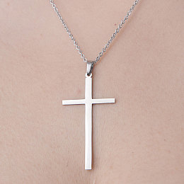 Honeyhandy Non-Tarnish 201 Stainless Steel Cross Pendant Necklace, Stainless Steel Color, 17.72 inch(45cm)