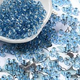 Glass Seed Beads, Silver Lined, Round Hole, Round, Dodger Blue, 4x3mm, Hole: 1.2mm, 6429pcs/pound