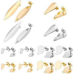 DICOSMETIC 32Pcs 4 Styles 2 Colors Stainless Steel Stud Earring Findings Flat Round Earring Post Findings Hypoallergenic Earring and Earring Accessories for Jewelry Making Findings