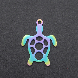 Honeyhandy Ion Plating(IP) 201 Stainless Steel Pendants, Sea Turtle, Laser Cut, Rainbow Color, 19x14x1mm, Hole: 1.2mm