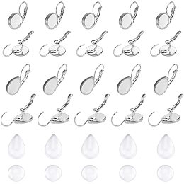 UNICRAFTALE 40 Sets 2 Sizes 304 Stainless Steel Leverback Earring Findings with Flat Round and Teardrop Blank Earring Cabochons Bezel Tray Earring Components for Earrings Dangle Jewelry Making