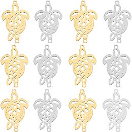 UNICRAFTALE 12Pcs 2 Colors Tortoise Pendants Links Connectors Hollow Cuckold Double Hole Charms 201 Stainless Steel Link Connector Charms 1.4mm Hole Tortoise Jewellery Connectors Findings