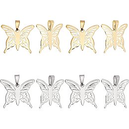 UNICRAFTALE 8pcs 2 Colors Butterfly Pendants 304 Stainless Steel Charms Metal Hypoallergenic Pendants for DIY Jewelry Making