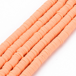 Honeyhandy Handmade Polymer Clay Bead Strands, Heishi Beads, Disc/Flat Round, Light Salmon, 6x0.5~1mm, Hole: 2mm, about 320~447pcs/strand, 15.74 inch~16.92 inch