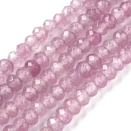 Honeyhandy Dyed Natural Malaysia Jade Rondelle Beads Strands, Faceted, Flamingo, 4x2~3mm, Hole: 1mm, about 115pcs/strand, 14 inch