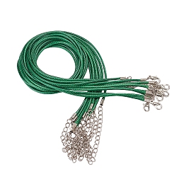 Honeyhandy Waxed Cord Necklace Making, with Zinc Alloy Lobster Clasps, Platinum, Green, 17.8 inch~18 inch(45.5~46cm), 2mm