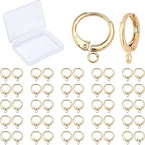 CREATCABIN 1 Box 50Pcs Round Leverback Hooks 18K Real Gold Plated Lever Back Brass French Ear Wires Hoops with Open Loop Hypoallergenic for Man Women Styling Dangle Earring DIY Crafts Findings