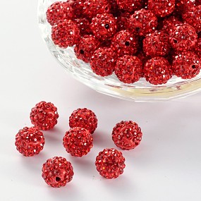 Honeyhandy Pave Disco Ball Beads, Polymer Clay Rhinestone Beads, Round, Light Siam, 10mm, Hole: 1.5mm