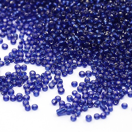 ORNALAND 12/0 Glass Seed Beads, Silver Lined Round Hole, Round Small Beads, Blue, 2mm, Hole: 1mm; about 11200pcs/bag