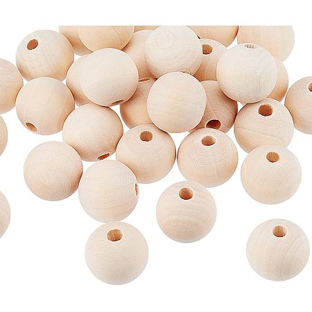 Unfinished Wood Beads, Natural Wooden Loose Beads Spacer Beads, Lead Free, Round, Moccasin, 25x22.5~23mm, Hole: 6~7mm; 50pcs/set