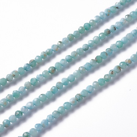 ARRICRAFT Natural Larimar Beads Strands, Round, Faceted, 3~3.5mm, Hole: 0.3mm, about 122~132pcs/strand, 15.83 inches (40.2cm)