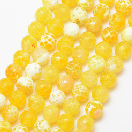 Arricraft Natural Fire Agate Bead Strands, Round, Grade A, Faceted, Dyed & Heated, Yellow, 6mm, Hole: 1mm, about 61pcs/strand, 15 inches