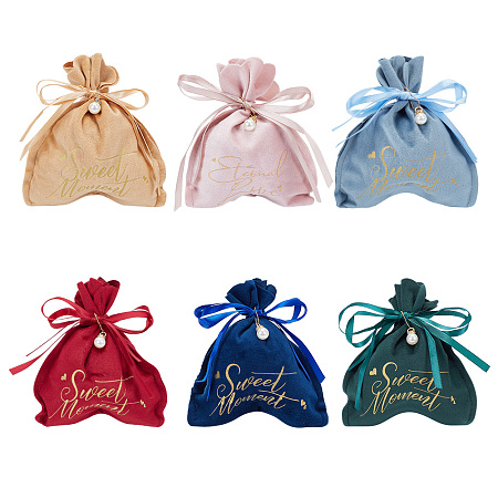 BENECREAT 6 Pcs 6 Colors Velvet Jewellery Pouch, Drawstring Jewelery Gift Bag with Iron Clasp and Plastic Faux Pearl Pendant, for The Storage of Earrings and Other Jewelery