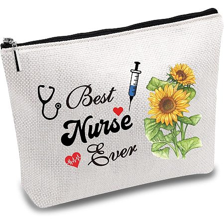 CREATCABIN Best Nurse Ever Canvas Makeup Bags Cosmetic Bag Multi-Purpose Pen Case with Zipper Travel Toiletry Bag for Keys Headset Lipstick Card Women Girls Pencil Case Gift Thanksgiving 10 x 7inch
