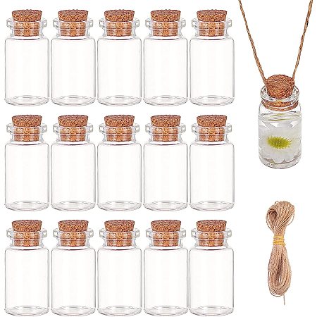 BENECREAT 40 Pack 0.5oz Glass Wishing Bottles Glass Drifting Bottles Clear Vial Jars with Cork Stopper and 10m/bundle Hemp Cord for DIY Pendants,Wish Note, Birthday Christmas Party Favors