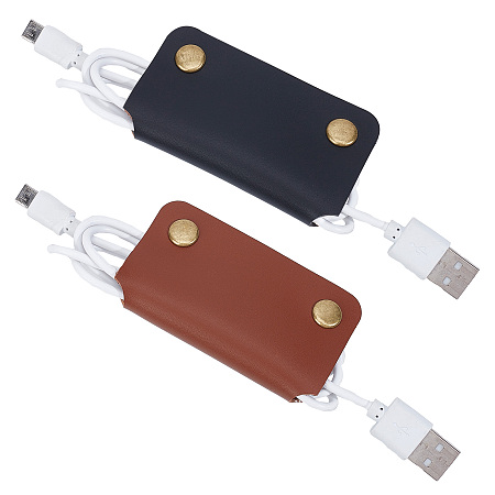 Gorgecraft 2Pcs 2 Colors Wide Imitation Leather Cable Keepers, with Alloy Snap Buttons, Cord Organizer Strap, for Wire Management, Mixed Color, 90x74x5.5mm, 1pc/color