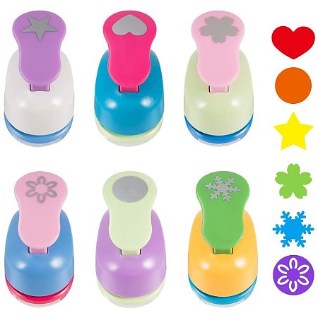 PandaHall Elite Mini Paper Punches Sets, Pack of 6 Handmade Hole Scrapbooking Punches Cutter for Kindergarten Teacher Office Supplies Kids(Star/Snowflake/Heart/Flowers/Circle)
