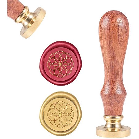 CRASPIRE Geometric Flower Wax Seal Stamp, Wax Sealing Stamps Vintage Wax Seal Stamp Retro Wood Stamp Removable Brass Seal Wood Handle for Invitations Embellishment Bottle Decoration Gift Packing