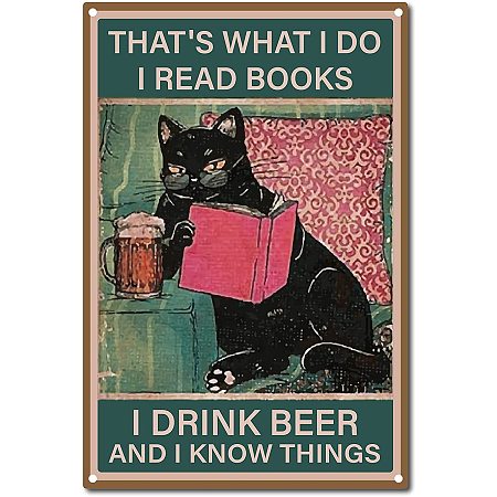 CREATCABIN That's What I Do I Read Books Sign Retro Cat Poster Vintage Tin Sign for Home Bathroom Wall Decoration, 8 x 12 Inch