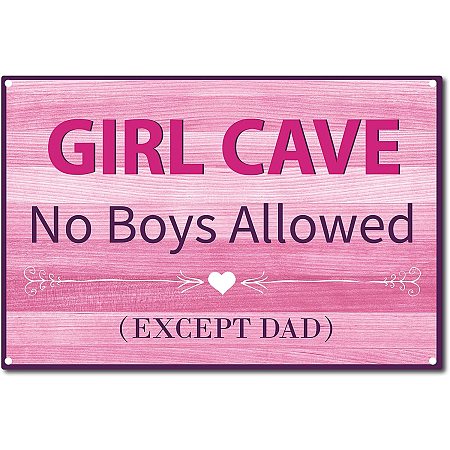 CREATCABIN Metal Tin Sign Girl Cave No Boys Allowed Except Dad Retro Vintage Funny Wall Art Mural Hanging Iron Painting for Home Garden Bar Pub Kitchen Living Room Office Garage Plaque 8 x 12inch