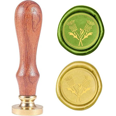 Pandahall Elite Wax Seal Stamp Kit, 25mm Thistle Flower Retro Brass Head Sealing Stamps with Wooden Handle, Removable Sealing Stamp Kit for Wedding Envelopes Letter Card Invitations