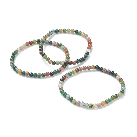Honeyhandy Natural Indian Agate Beaded Stretch Bracelets, Round, Beads: 4~5mm, Inner Diameter: 2-1/4 inch(5.65cm)