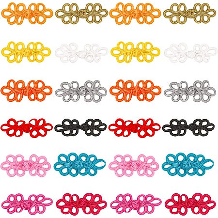 NBEADS 48 Pairs 12 Colors Chinese Frog Buttons, Handmade Polyester Sewing Fasteners Closure Cheongsam Buttons for DIY Sewing Coats Cloak Sweater