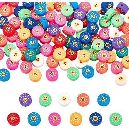 NBEADS About 200 Pcs Polymer Clay Beads, Duck Printed Handmade Polymer Clay Spacer Beads Flat Round Soft Pot Colours Beads Crafts Accessories for DIY Jewelry Making, Hole: 1.5mm(0.06 inch)