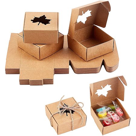 PandaHall Elite 30 Pack Kraft Square Soap Box with Maple Window Mini Kraft Paper Gift Box for Homemade Soap Packaging Soap Making Supplies Party Favor Treats