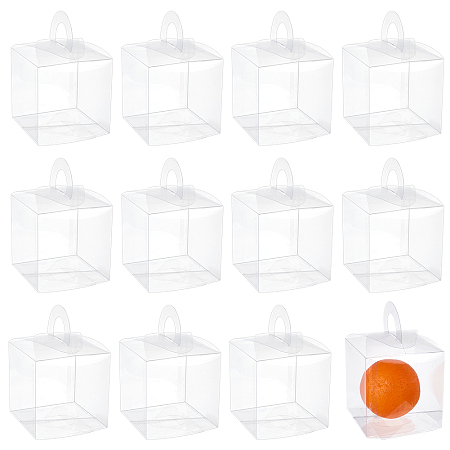 NBEADS 12 Pcs Hanging Transparent Gift Boxes, 10x10x10cm Clear Candy Box Rectangle PVC Favour Boxes for Candy Sweets Chocolate Molds Christmas Wedding Party Ornaments Gifts