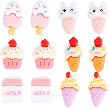 SUNNYCLUE 50Pcs Ice Cream Resin Imitation Food Cabochon Flatback Resin Cabochons for Jewelry Making Ice Lolly Cup Cake Milk Decoration Stud Earring Supplies Scrapbooking Embellishments Random