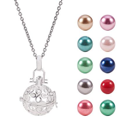 PandaHall Elite Round Hollow Pearl Bead Cage Locket Pendant with 10 Color Pearl Beads and 23.6