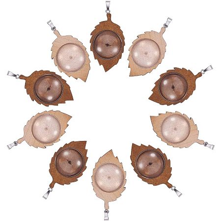 Arricraft 12 pcs 2 Colors Unfinish Wooden Leaves Pendant Trays Base Blanks with 12 pcs Clear Glass Cabochons Kit Craft Bezels for Necklace Jewelry DIY Craft Making