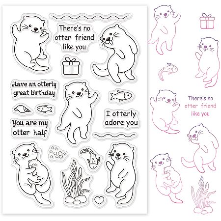 GLOBLELAND Otters Silicone Clear Stamps with Fish and Grass Pattern for Christmas Birthday Thanksgiving Cards Making DIY Scrapbooking Photo Album Decoration Paper Craft,6.3x4.3 Inches