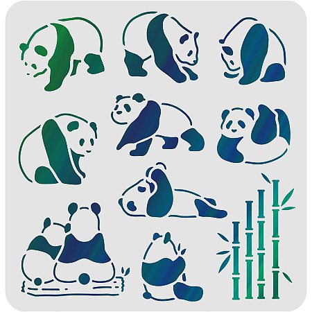 FINGERINSPIRE Panda and Bamboo Drawing Painting Stencils Templates (11.8x11.8inch) Plastic Panda Stencils Decoration Square Panda Stencils for Painting on Wood, Floor, Wall and Fabric