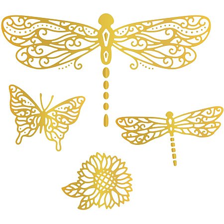 GLOBLELAND 4Pcs Dragonfly Butterfly and Sunflower Hot Foil Plate for DIY Foil Paper Embossing Scrapbooking Decor Greeting Cards Making Christmas Wedding Birthday Thanksgiving Invitation