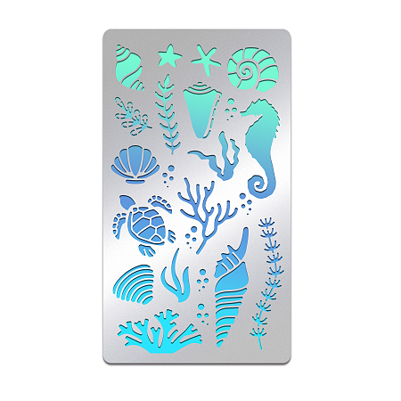 BENECREAT Sea Animal Stencils 17.5x10cm Ocean Creatures Painting Template Turtle Coral Conch Stainless Steel Drawing Stencils for Craft, Bullet Journal Scrapbooking