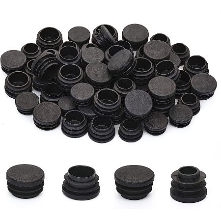 CHGCRAFT 64Pcs 4Size Plastic Furniture End Caps Chair Leg Inserts Plug Round Tube Inserts Chair Leg Glide Protectors for Chair Tips Bench Feet Table Legs Bar Stool Foot, Black