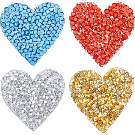 FINGERINSPIRE 24 pcs Heart Sew/Iron on Rhinestone Applique 4 Colors Heart Shape Patches Glitter Rhinestone Applique Love Heart Appliques for Clothing Repair, Backpack, Hat or DIY Craft
