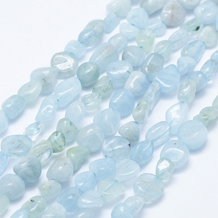 Honeyhandy Natural Aquamarine Beads Strands, Nuggets, 5~11x4~8mm, Hole: 1mm, 15.3 inch~15.7 inch(39~40cm)